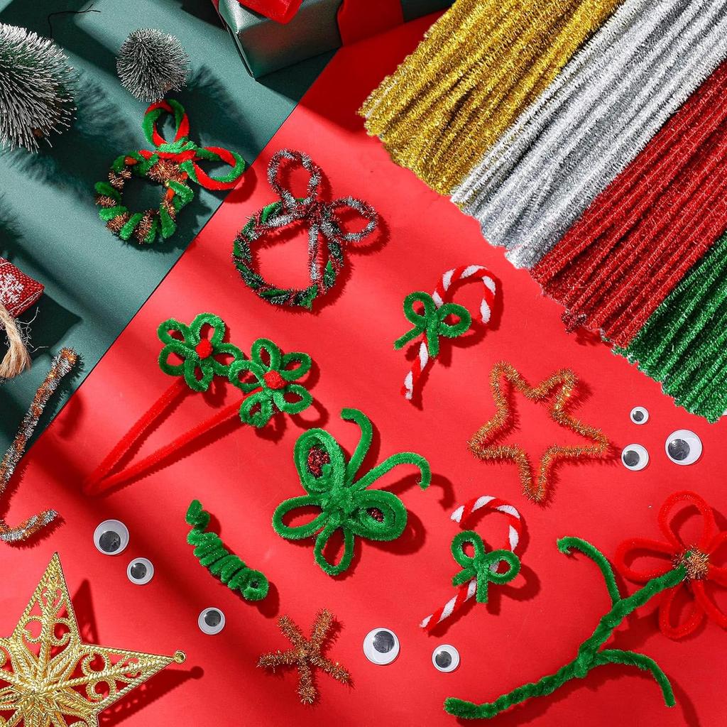 600Pcs Pipe Cleaner Craft Set Including 200 Pcs Pipe Cleaner, 300Pcs PomPoms Balls, 100Pcs Wiggle Googly Eyes for Home DIY Art