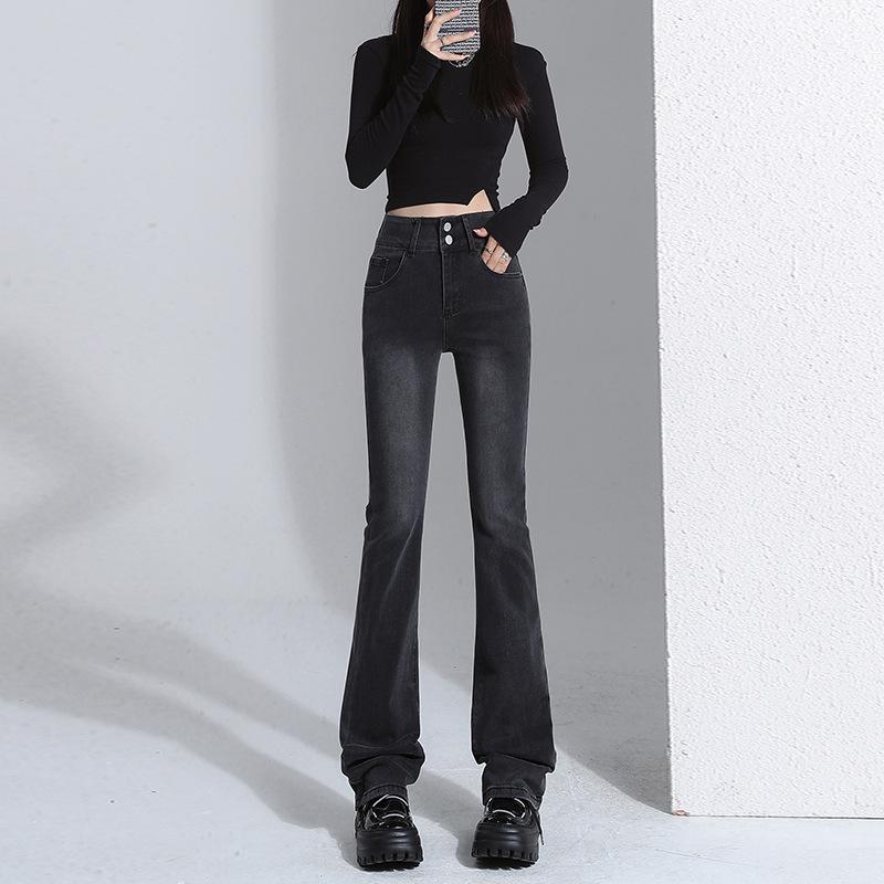 6880 Retro High-Waist Slimming Flare Jeans for Women - Double Button, Spring/Autumn 2023 Small