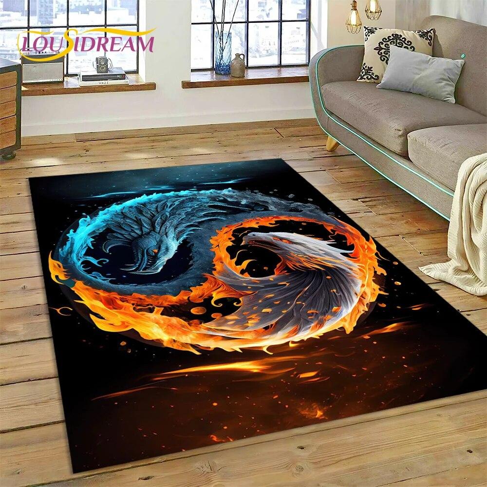 Yin og Yang 3D Naturaliser Kinesisk Tai Chi Teppe for Hjem Stue Soverom Sofa Dørmatte Dekor, Lekeområde for Barn Sklisikker Matte