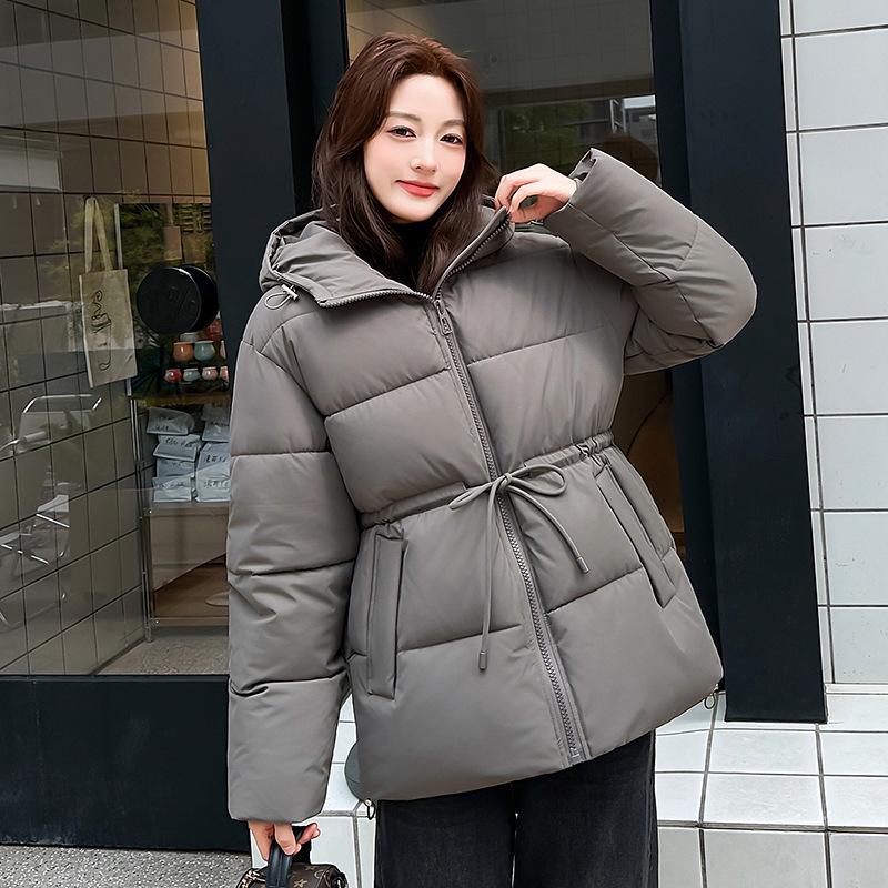 Women's Winter 2026 Hooded Puffy Waist-Cinched Plus Size Thickened Slimming Cotton Coat