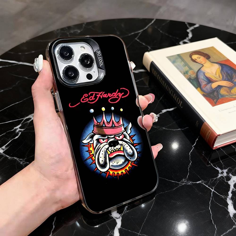 Classic Ed Brands Hardy Phone Case For iPhone 17,16,15,14,13,12,11 Plus,Pro Max,XS,Colorful Silver Black Cover