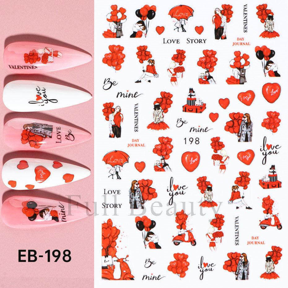Nail Art Stickers Valentine's Day Romantic Balloon Love Rose English Adhesive Nail Stickers