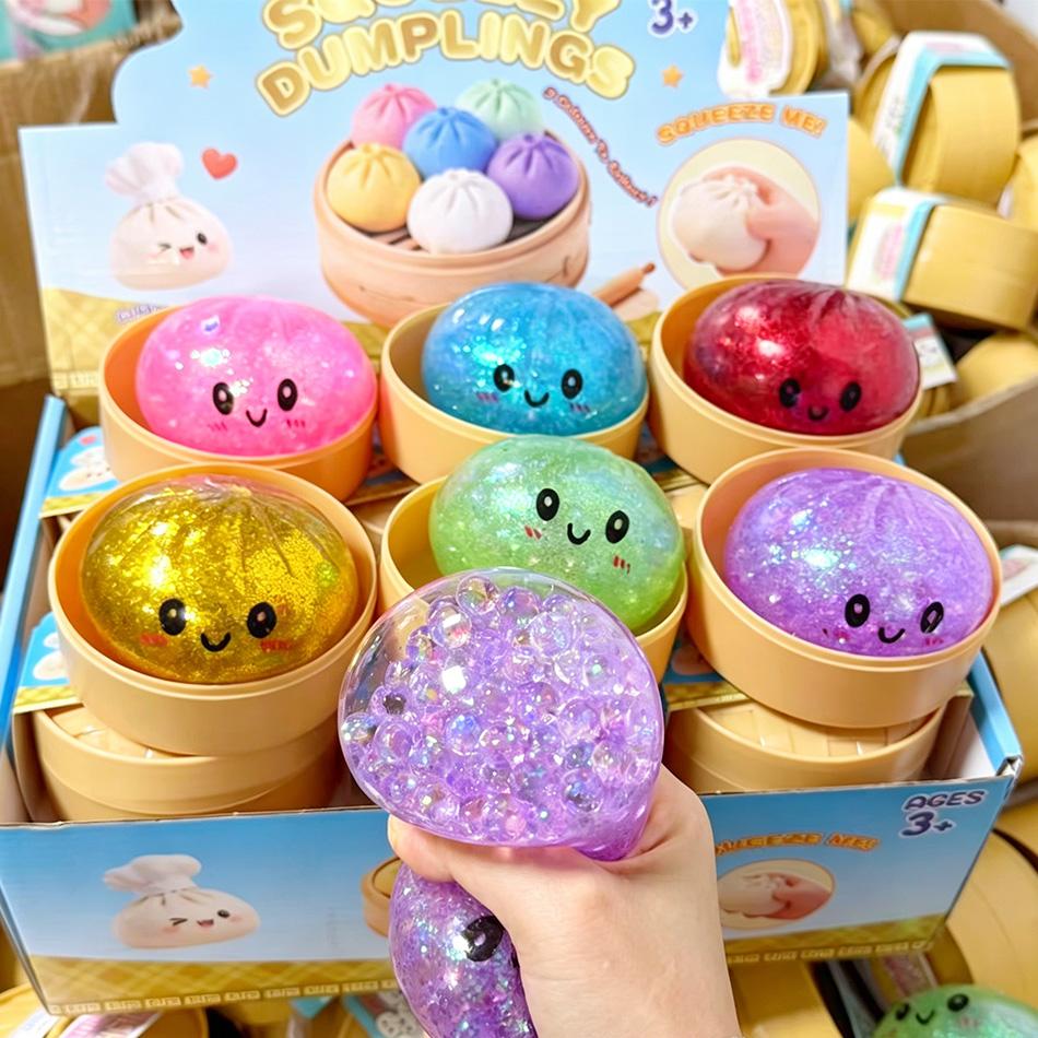 Activating Toys Glitter Dumpling Squishy With Box Dumplings Sensory Steamer Soft Tpr Dough Ball For Decompression Fidget Toy Stress Relief Gift