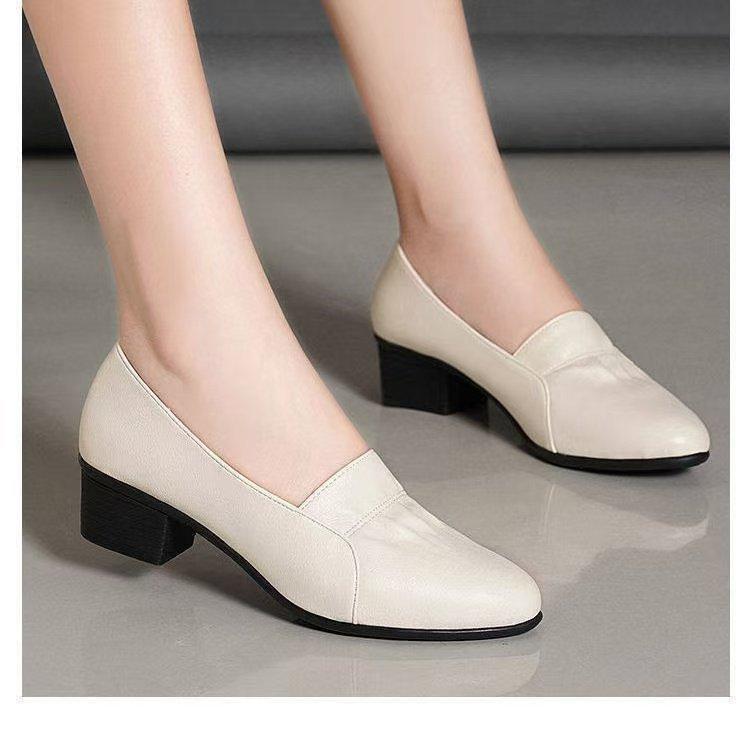 New Style Platform Women's Casual Versatile Low-cut Pointed-toe Leather Shoes for Single Shoes