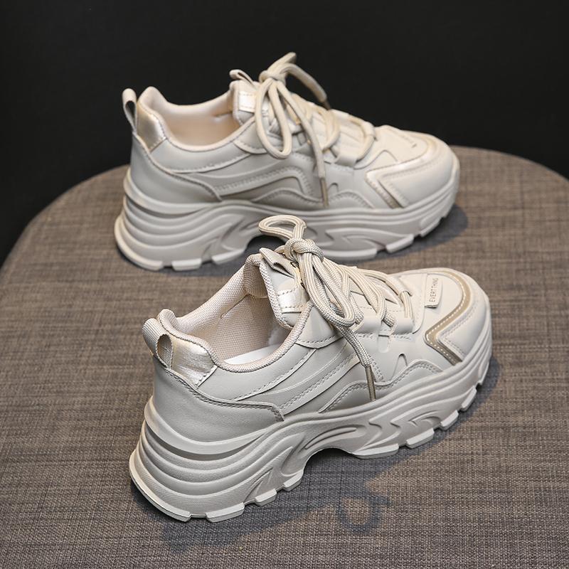 CRLAYDK Chunky Sneakers for Women Platform Leather Walking Shoes Comfort Casual Ladies Wedge Running Sport Tennis