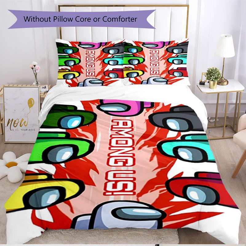 3pcs Duvet Cover Set (1*Duvet Cover + 2*Pillowcase, Without Core), Among Us Print Soft All‑Season Bedding Set, Home Bedroom Decor Gift