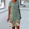 Vestito estivo da donna con scollo a V, stampa floreale, ampio e dritto, con pullover, lunghezza al ginocchio, abito midi resistente al colore, abbigliamento da donna