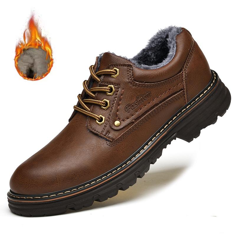 Neue Herren-Freizeitschuhe für den Herbst, Formelle Schuhe, Retro-Lederschuhe und Herren-Winterschuhe mit langem Plüschfutter und Baumwolle