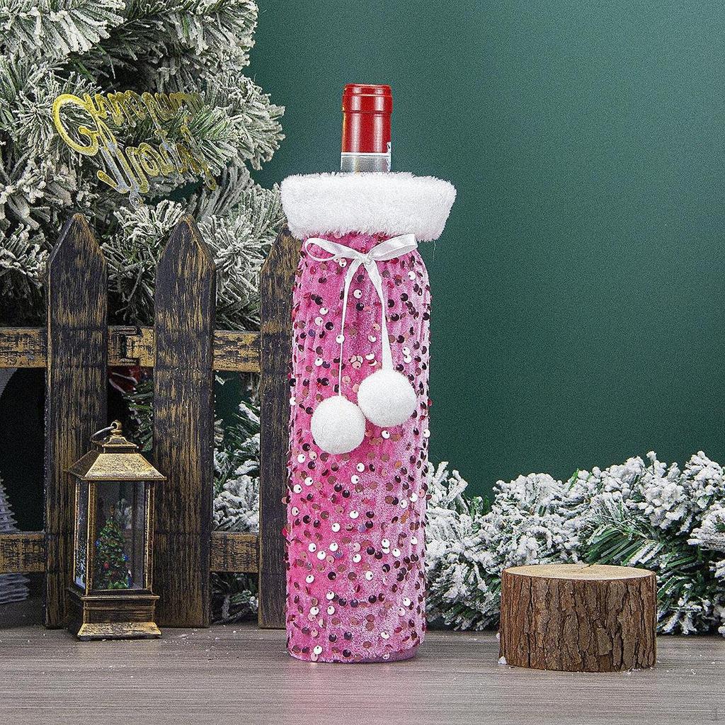 Glitter Sequins Bottle Bag Holiday Table Decoration Lightweight Gift Storage Pouch for Family