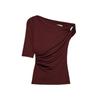 Spring and Summer New Women's Clothing Short Sleeve Multi-Color Selection Pure Color Chinlon Blended Asymmetric Minimalist Tops 1026164