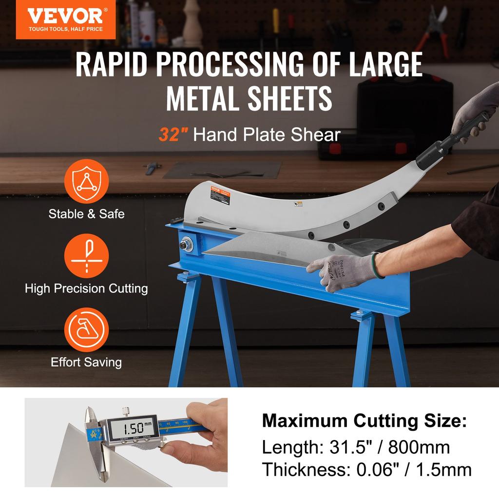 VEVOR 800mm Manual Hand Plate Shear for Metal Sheet Processing, Benchtop Cutter with Q235 Material, for Crafts Thick Steel Crafting