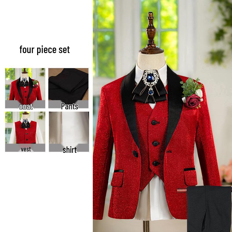 Boys' Silver Sequin Suit Set - Performance & Ceremony Outfit