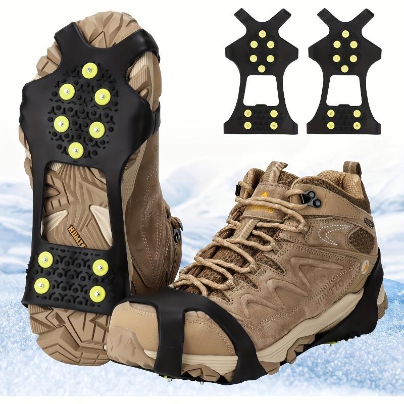 

A Pair of Winter Anti-Slip Rubber Shoe Spikes, Unisex Ice Grips with 10-Prong Traction Spikes for Snow and Ice, Black M