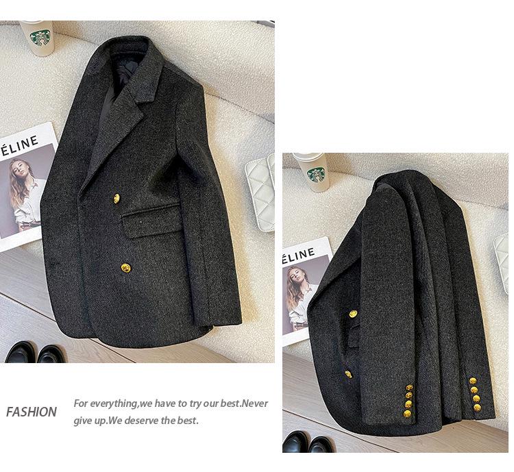 Women's 2025 Winter Dark Grey Twill Blazer - British Style Commuting Jacket