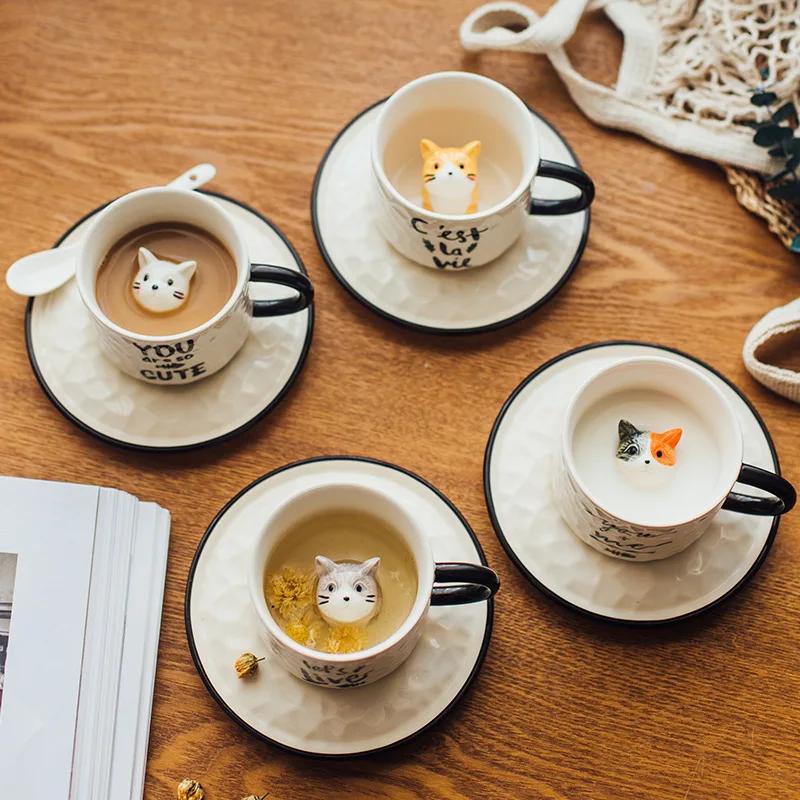 Cute Kitten Ceramic Cat Claw Cup Cup Bottom Animal Water Cup  Cat Cup Coffee Three-dimensional Cup