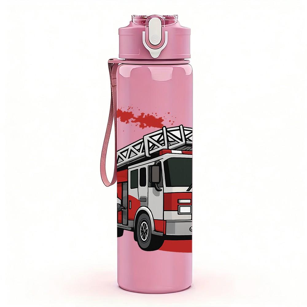 1PC Fire Rescue Truck Art 750ml Color Plastic Sports Water Bottle Leakproof Flip Straw Lid Suitable for Sports Office Home Use