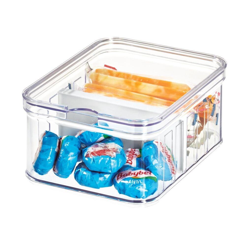 Modular Stackable Food Storage Bin Clear BPA-free with Adjustable Dividers Pantry Refrigerator Organization