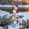 Rustic Snowman Yard Stake Vintage Metal Christmas Ground Stake, Distressed Sculpture with Three Climbing Snowmen Sign for Outdoor Garden Holiday