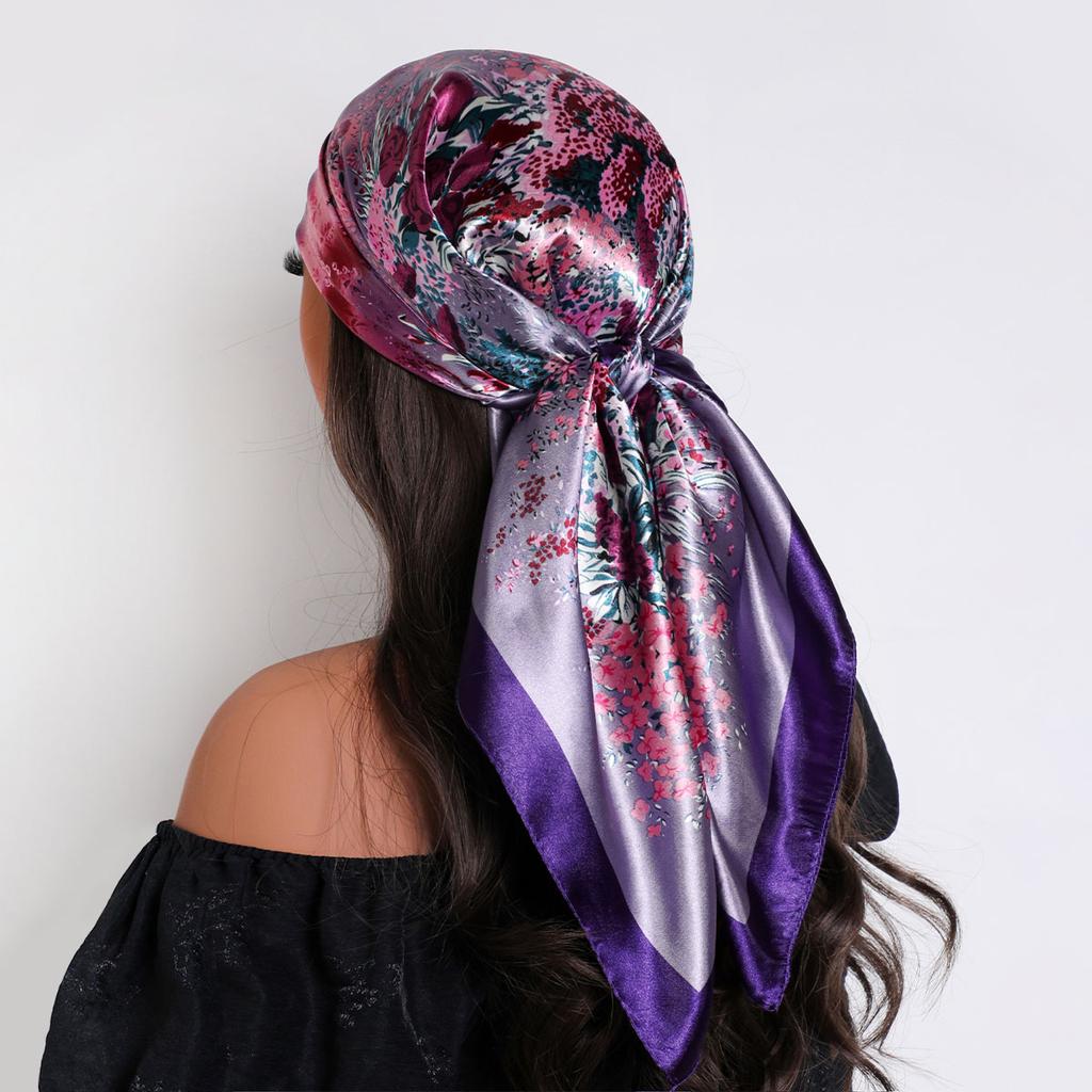 Women Luxury Brand Silk Satin Square Scarf Hijab Bandana Muslim Headscarves Shawl Wrap Ladies Headband Neckerchief Foulard 90cm