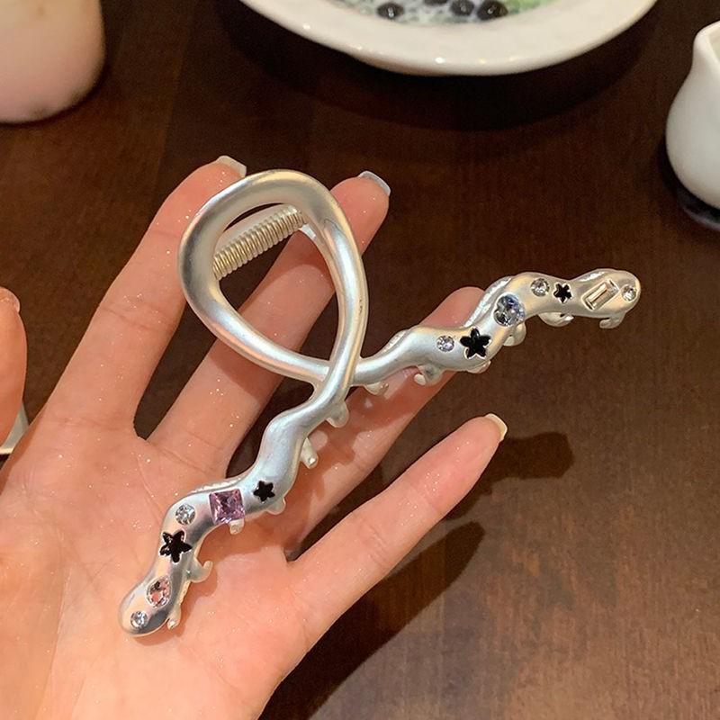 Silver Textured Metal Shark Hair Claw - Women's Stylish Updo Clip Accessory