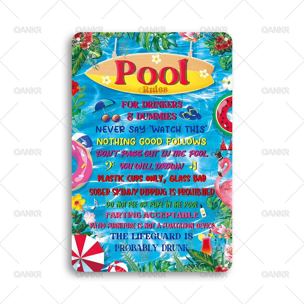 Vintage Swimming Pool Decorative Metal Tin Sign Pool Rules Art Poster Metal Signs for Farm Bar Garden Home Wall Decor Plaque 20x30cm（7.8x11.8inch）