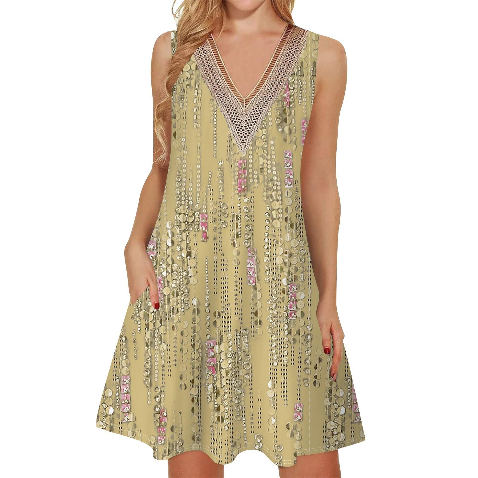 

Женское летнее повседневное платье без рукавов, платье-майка с v-образным вырезом, свободное богемное платье XS жёлтый