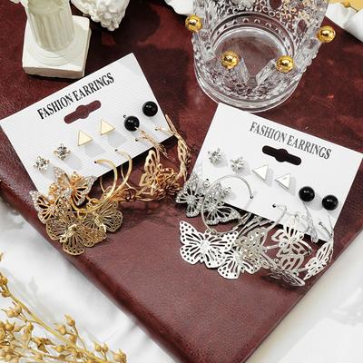 6 Pieces / Set Gold Silver Elegant Heart Crystal Temperament Elegant Earrings Suitable for Women's Party Jewelry