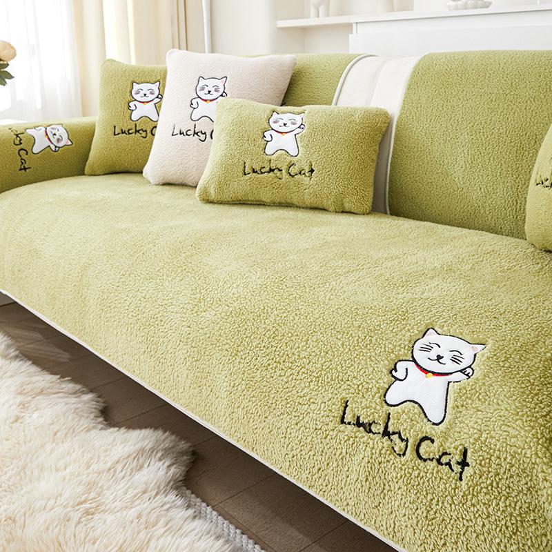 

Теплый чехол для дивана из кашемира, плюшевый диван с вышивкой в виде мультяшного кота, толстый коврик, подушка для дивана на зиму, чехлы для диванов для гостиной 110x240
