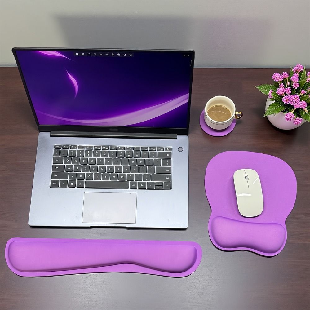 3Pcs Comfortable Keyboard Wrist Rest Set Soft with Wrist Rest Mouse Wrist Support Pad Coaster Non-Slip Base