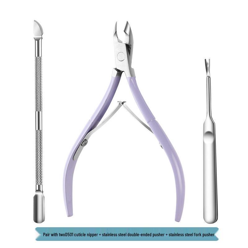 Stainless Steel Manicure Set: 3-Piece Dead Skin Scissors, Double-Headed Pusher, and Nail Clipper