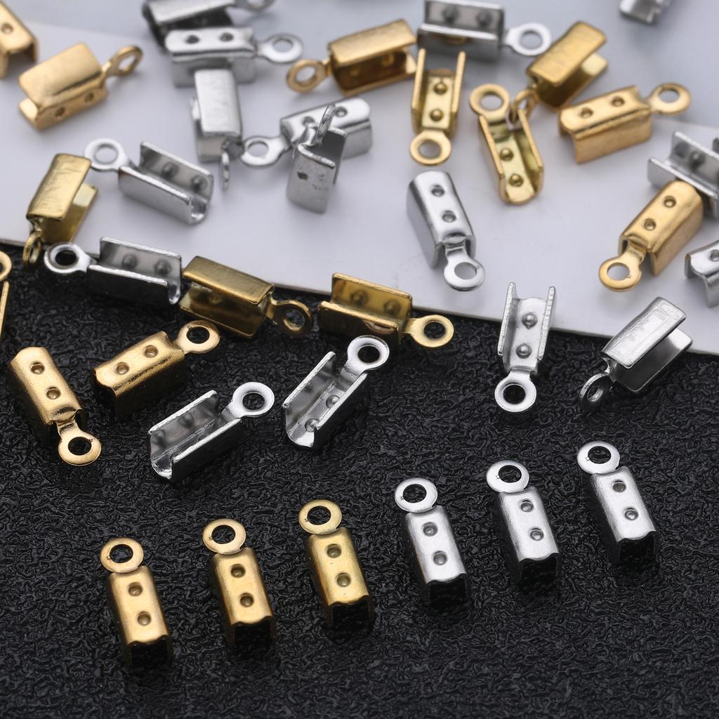 10/20pcs 304 Stainless Steel Crimp End Beads Caps Leather Cord Clip Tip Fold Crimp Bead Bracelet Connectors For Jewelry Making