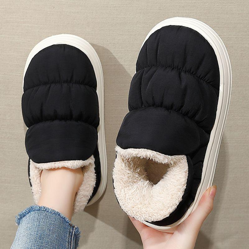 Cotton slippers women's winter down waterproof bag heel velvet warm thick-soled couple indoor household cotton shoes men's outer wear