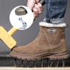 Winter Men's Leather Suede Safety Shoes Anti-Scalding Industrial Anti-Smash Anti-Puncture Working Shoes Outdoor Men's Snow Boots