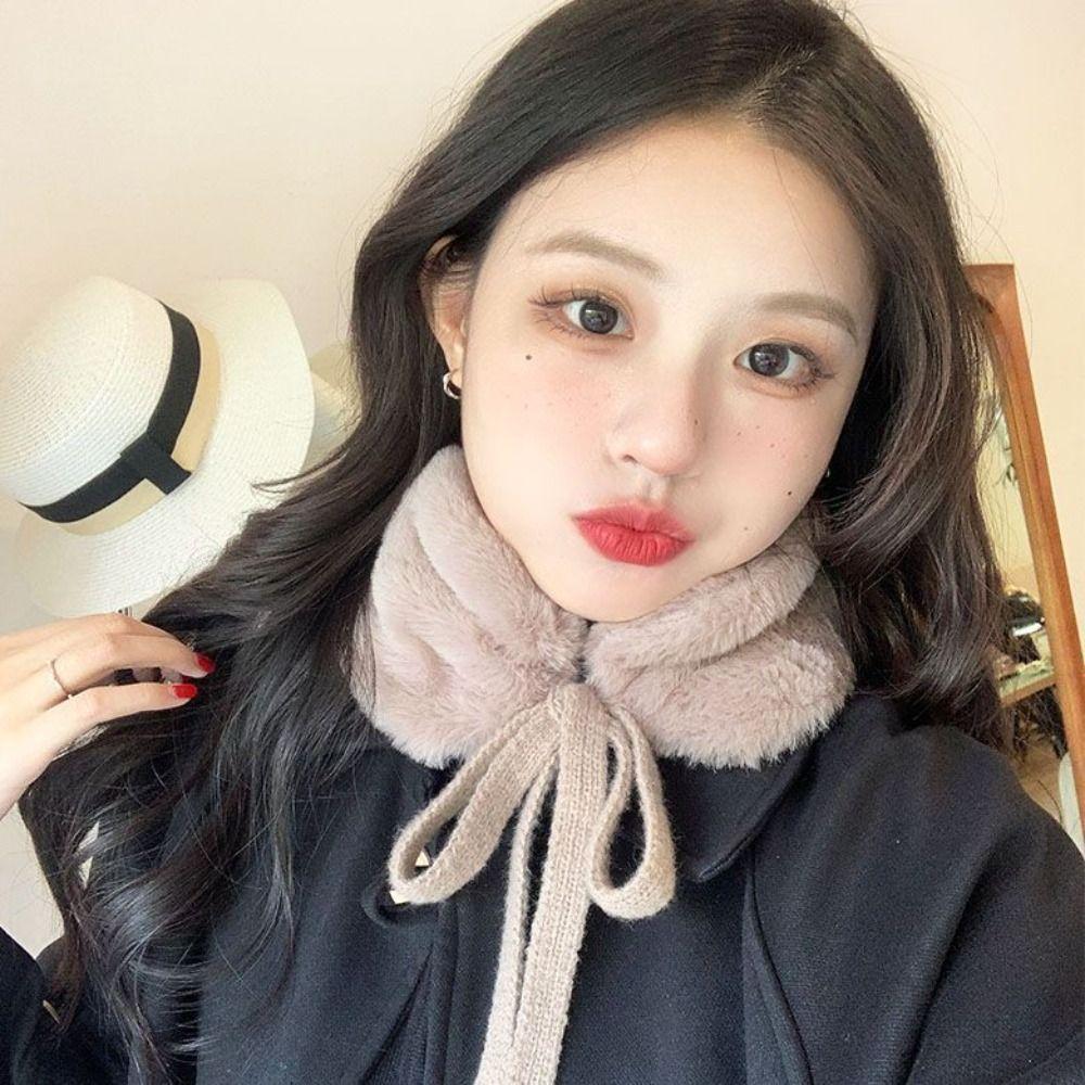 Solid Color Tie Earmuffs Thick Warm Neck Wrap New Winter Small Scarf