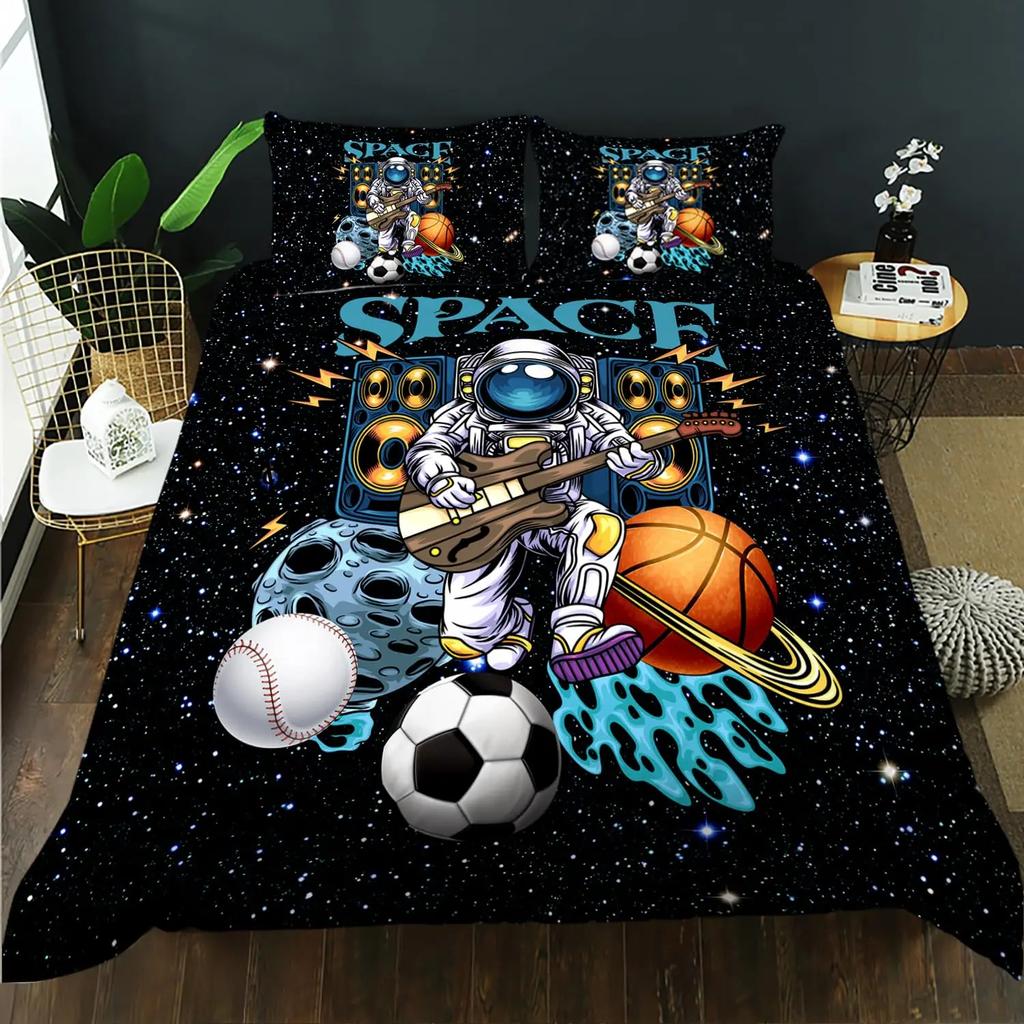 Astronaut Duvet Cover Set Cartoon Space Astronaut Decor Bedding Set Soft Breathable Comforter Cover With Pillowcase With Zipper