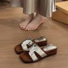French 2025 New Summer Thick Heel Butterfly Versatile Low Heel Square Head Flat Bottom Wear Cool Slippers Women's One-word Drag