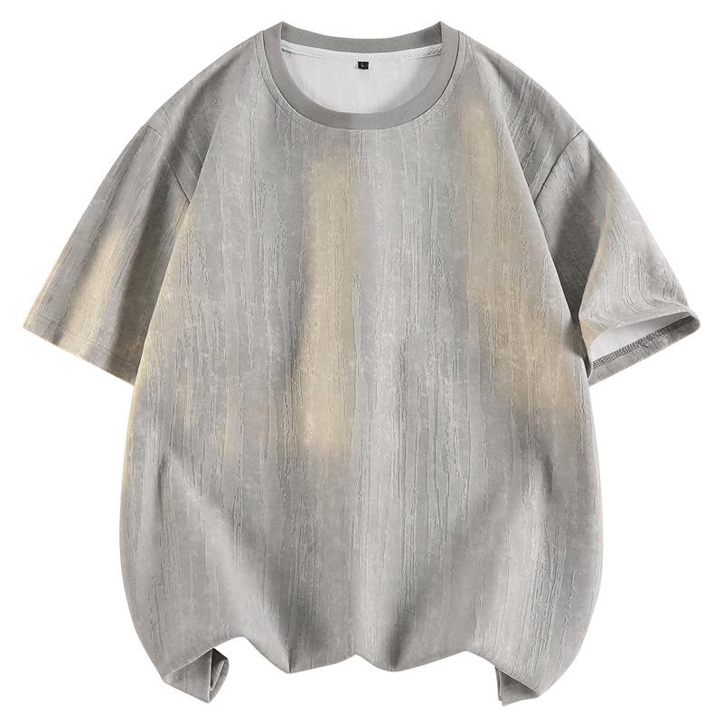 T-shirt Homme Manches Courtes Jacquard Imitation Jean 2025 Nouveau Été Décontracté Manches Cinq Points Tendance Ample