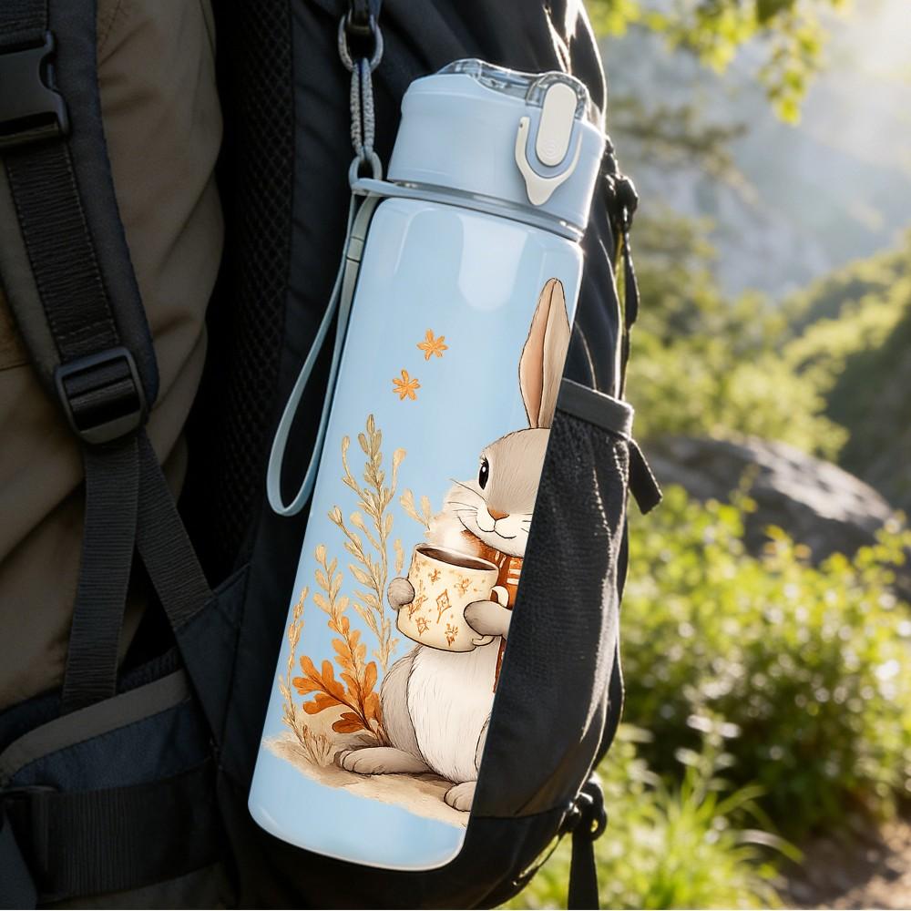 1PC Cute Easter Bunny Animal Print 750ml Color Plastic Sports Water Bottle Leakproof Flip Straw Lid Suitable for Sports Office Home Use