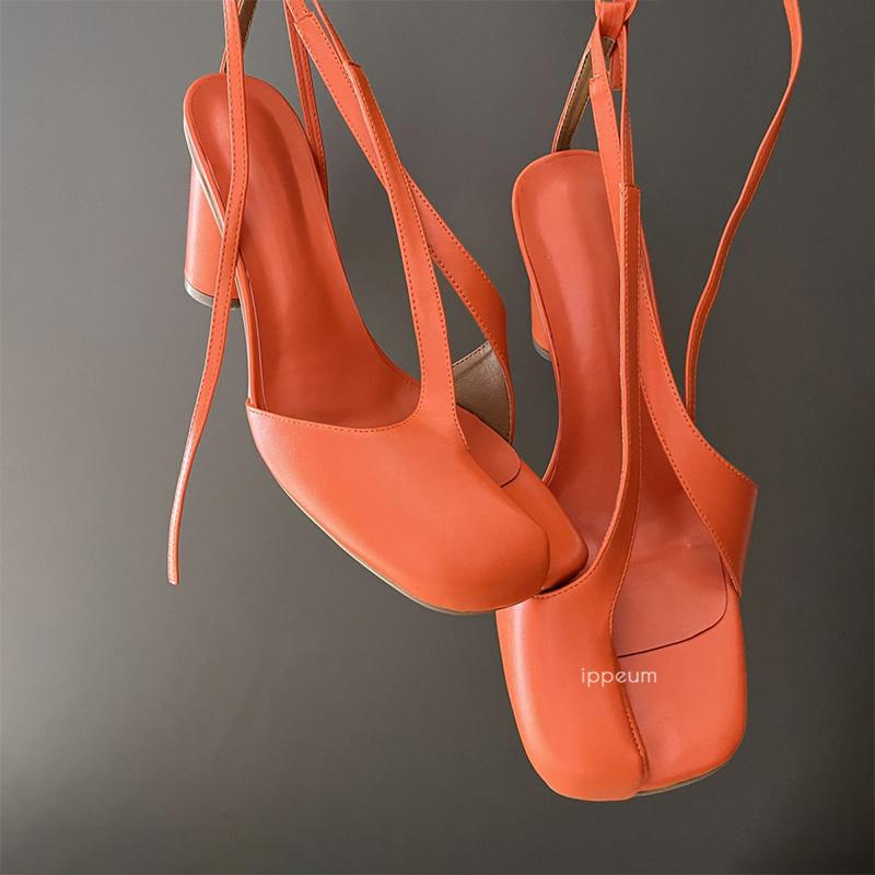 Fashion IPPEUM Split Toe Sandals Women Plus Size 43 Orange High Heels Ankle Straps Shoes 2024 Sandalias De Mujer