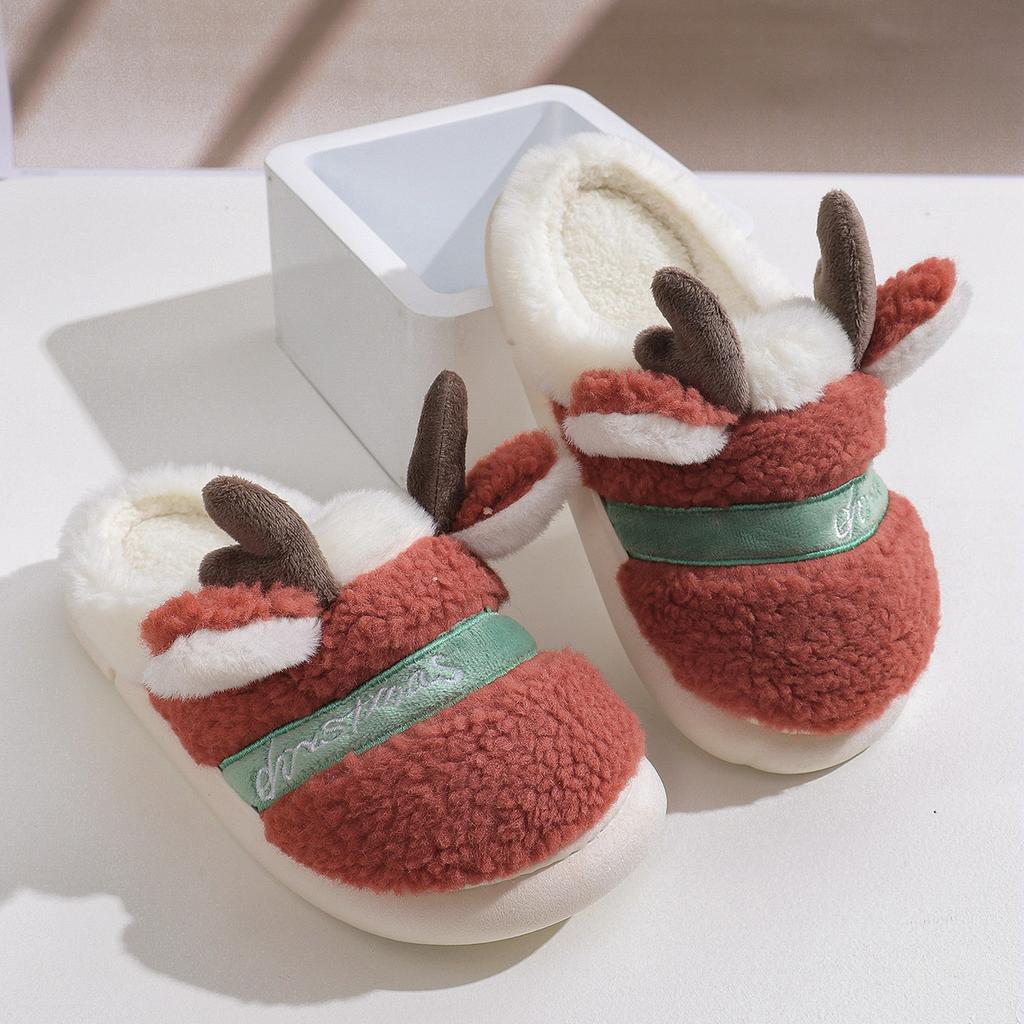 2025 Christmas elk cartoon cute warm home plush slippers