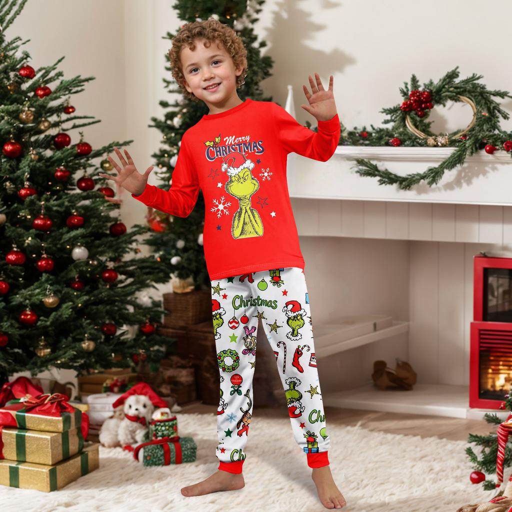Family Matching Christmas Pajama Set Long Sleeve Round Neck Loungewear for Parents and Kids