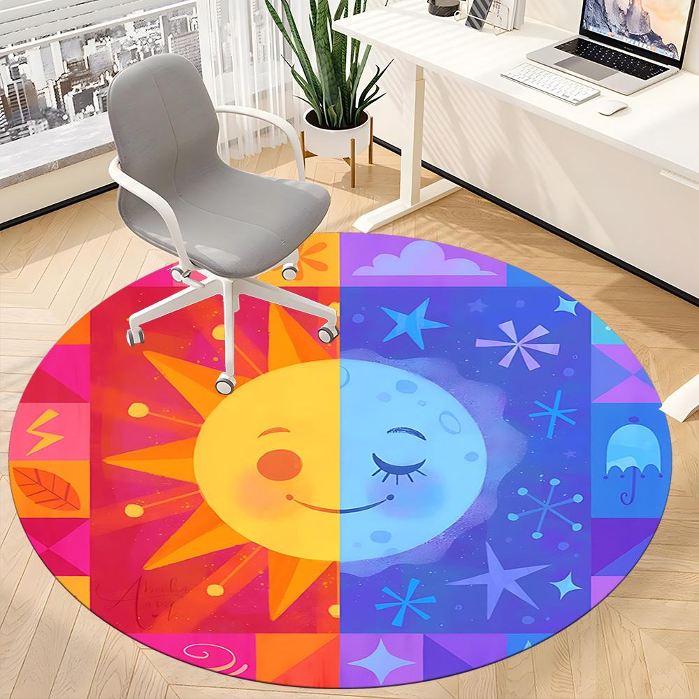 1pc Sun Moon Office Round Area Rug, Indoor Mat Suitable For Office, Under Office Chairs Bedroom Living Room Home Decor, Room Deco