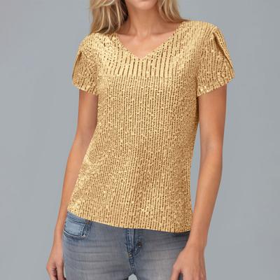 Women's Sequined Beaded V,neck Short,sleeved T,shirt