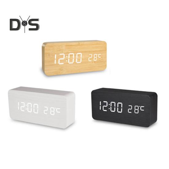 Dřevěný budík s velkým LED displejem Snadno čitelný Stmívatelný Odložení Digitální budík s ukazatelem teploty