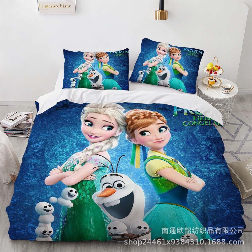 Cartoon Animation Kit 3D Digital Printing Quilt Cover Princess Bedding Three-Piece Set