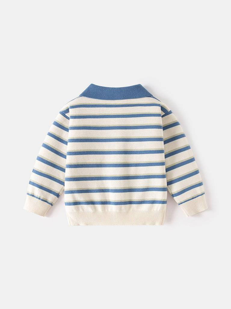 Boys' Striped Lapel Sweater for Spring & Autumn