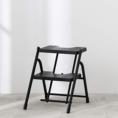 [BLKP] Pearl Metal Folding Step Stool, 2-Step Compact Ladder, Limited Edition, Black, BLKP, N-7727