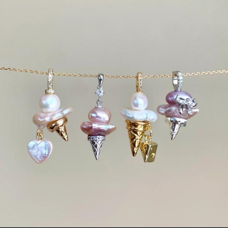 Premium Copper Alloy Ice Cream Pearls Necklace Resin Accent Sturdy for Daily Wear Fashion Accessory Sweet Charm