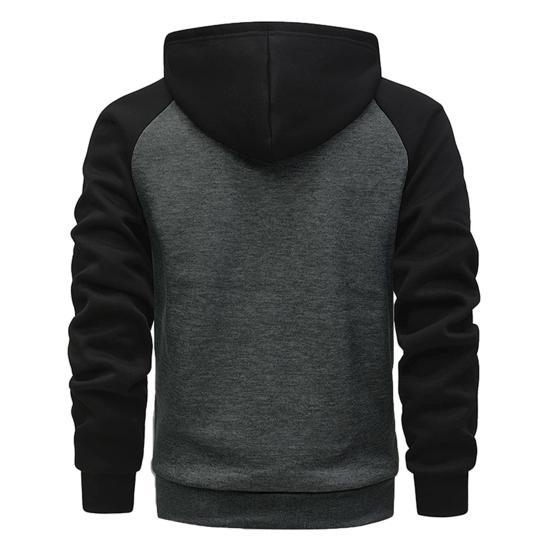 Herren Herbstmantel Locker Kapuze Langärmlig Reißverschluss Kontrastfarbe Warmhalten Kordelzug Lässiger Herbst-Hoodie für den täglichen Gebrauch