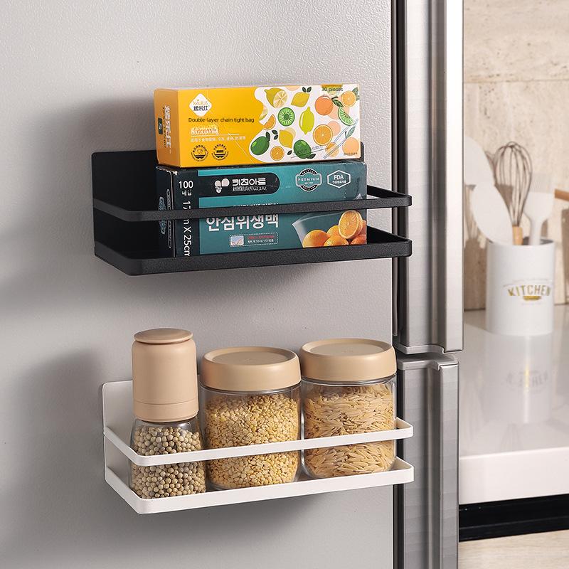 Magnetic Refrigerator Rack & Holder for Paper Towels, Seasoning Bottles, Cling Film, and Rags.